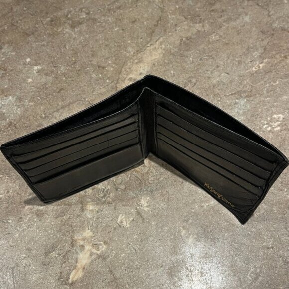 YSL YVES SAINT-LAURENT Logo Bifold Black Leather Wallet Gucci Hermes Tom Ford - Picture 6 of 10